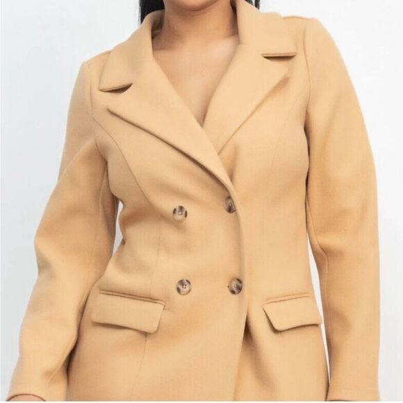 Camel double breasted solid coat - Picture 5 of 9